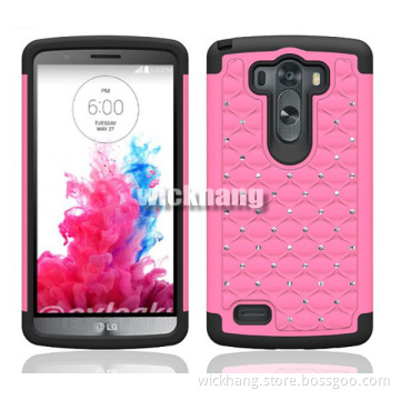 Heavy Duty Glitter Hybrid Studded Diamond Cover Hard Case for LG G3